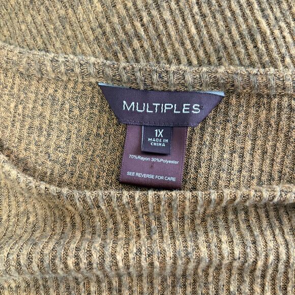 Multiples Ribbed Ruffle Bell Sleeve Blouse Mustard Yellow Fall Boho Plus Size 1X - Picture 4 of 4